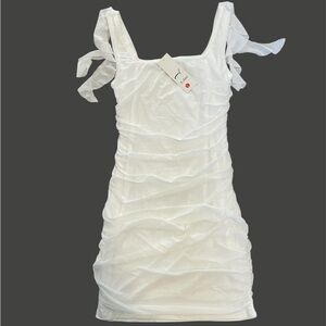 White Ruched Mini Dress | NWT